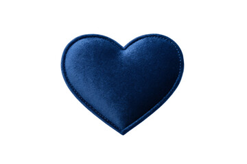 Navy blue velvet heart-shaped cushion with decorative stitching around the edges on white background, isolated on a transparent background