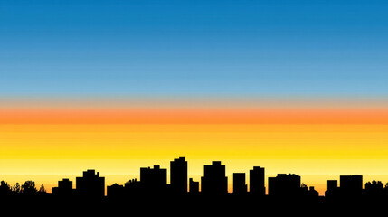 Fototapeta premium Sunset city skyline silhouette with colorful gradient sky and dark building shapes creating peaceful urban scene