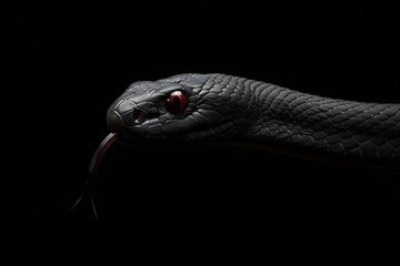 Black Snake with Red Eyes on a Dark Background