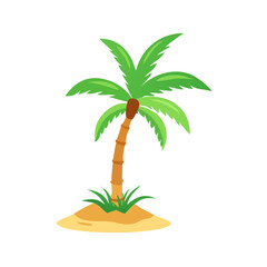 Fototapeta premium A young palm tree sprouting from the ground, symbolizing new life in the tropical landscape, with a vibrant green palm frond reaching upward toward the ... See More