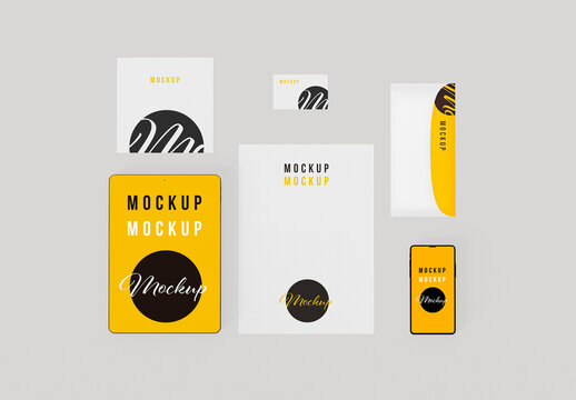Frontal View Minimal Office Set Mockup