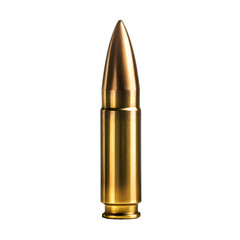 A single brass bullet with a pointed tip isolated on transparent background