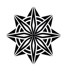 Black and white star shape vector illustration with holiday decoration and shiny metallic ornament design