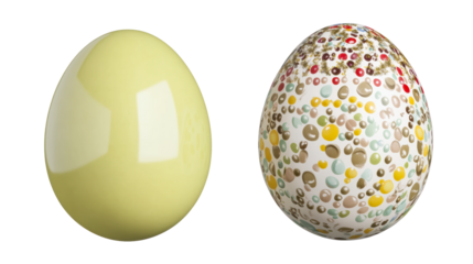 Decorative eggs with vibrant colors on transparent background