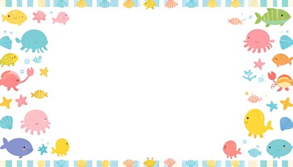 Colorful aquatic creatures frame