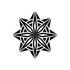 Black and white vector illustration of a star with decorative holiday and celebration elements