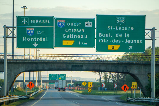 highway signs on the way to montreal canada inside canada