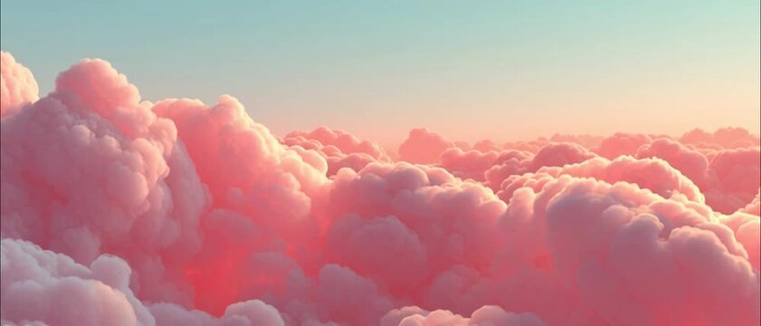 Fantasy pink heaven clouds moving from back to forward in the sky, looped animation 3d soft cloudy stage surreal fluffy background loop