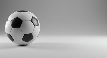 Classic black and white soccer ball isolated on a grey background.