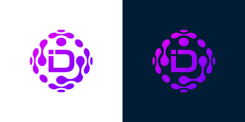Abstract globe logo with letter D, technology sphere, for digital, technology, computer data