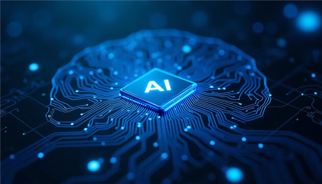 AI Brain on Circuit Board: Futuristic Representation of Artificial Intelligence