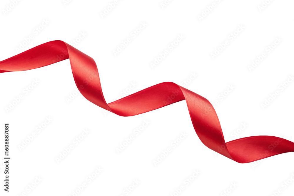 Poster bright red ribbon twisted into flowing curves displaying vibrant color and smooth reflective satin t