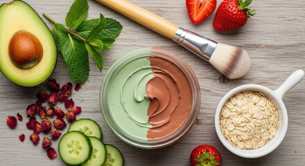 Natural skincare ingredients and facial mask preparation