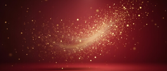 Ondulation de paillettes et courbes dynamiques abstraites lumineuses. Isolé sur fond rouge festif | noel