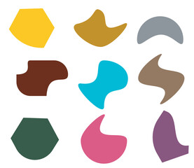 Abstract colorful organic shape collection on white background, perfect for playful illustrations, branding, infographics, creative or modern artistic designs.
