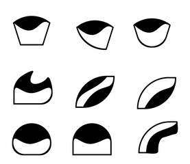 Bold black outline abstract shape icons with thick lines and geometric patterns, great for logo elements, branding, modern illustrations, minimalistic art, or decorative use.