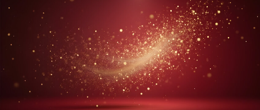 Ondulation de paillettes et courbes dynamiques abstraites lumineuses. Isol&eacute; sur fond rouge festif | noel