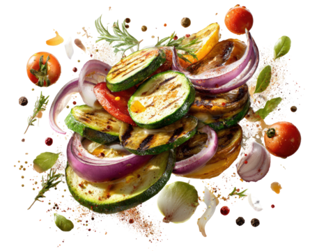 Grilled vegetables in a vibrant, dynamic display