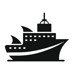 Stylized black silhouette of a modern cruise ship isolated on white background