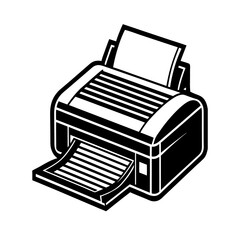 Printer icon vector illustration showing a 3D laser printer in a modern business office setting