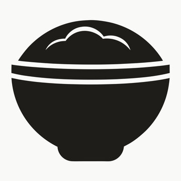Simple black silhouette icon of a bowl filled with a fluffy substance representing food or ingredients
