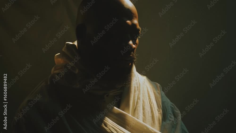 Poster powerful visual of a person with flowing fabric in a dramatic lighting setup showcasing emotion and 