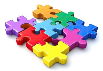 Fototapeta premium Colorful puzzle pieces on a white background