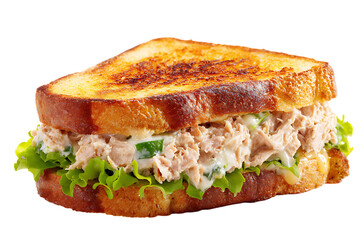 On transparent background a flavorful tuna salad sandwich with creamy dressing crisp lettuce and subtle