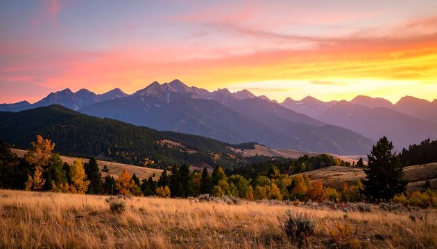 Autumn sunset over mountain range