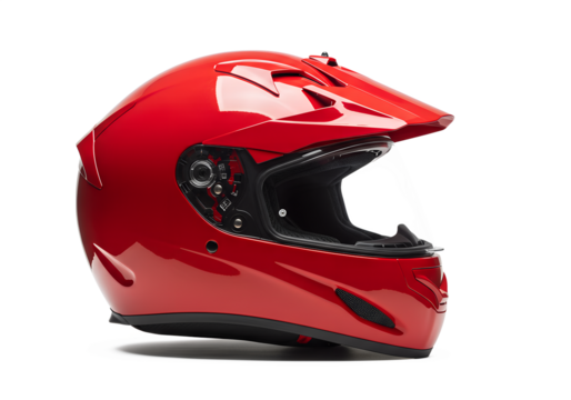 red protective motorcycle helmet with sun visor for safe riding

