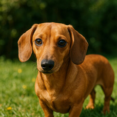 A cute purebred beagle puppy portrait in the grass