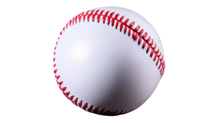 Isolated baseball, red stitches, on black, cut out transparent