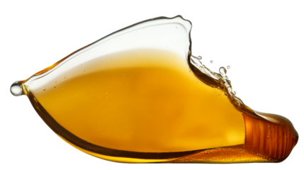 Liquid honey spilling from a bottle with clear background