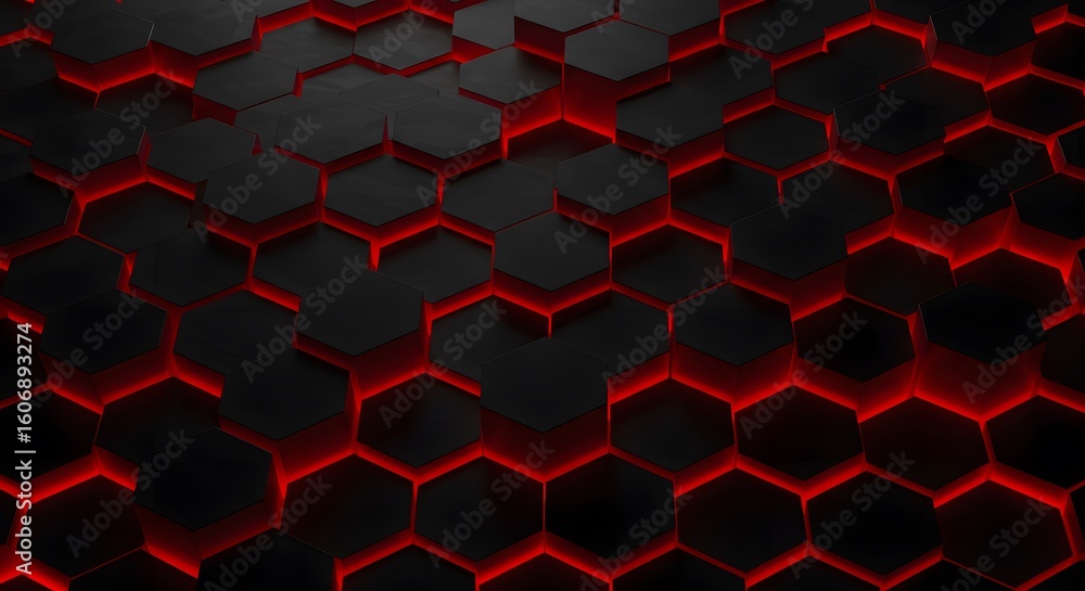 Aufkleber a dark, futuristic hexagonal pattern with glowing red lines, creating a sense of depth and technolog