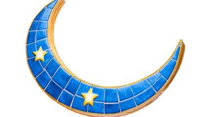 Decorative blue crescent moon with stars for nighttime theme