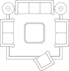 Sofa Arrangement Layouts Interior Drawing - Top View Furniture Plan Set. 10