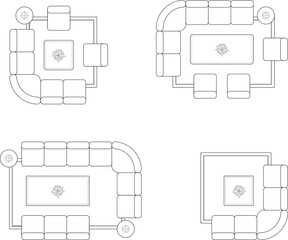 Collections Sofa Arrangement Layouts Interior Drawing - Top View Furniture Plan Set. 1
