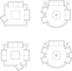 Collections Sofa Arrangement Layouts Interior Drawing - Top View Furniture Plan Set. 4