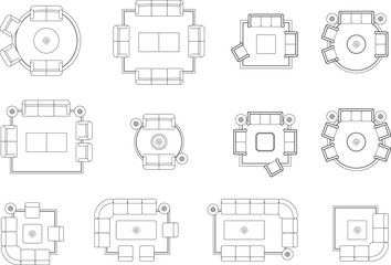 Collections Sofa Arrangement Layouts Interior Drawing - Top View Furniture Plan Set. 3