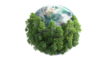 Earth globe, lush forest cover