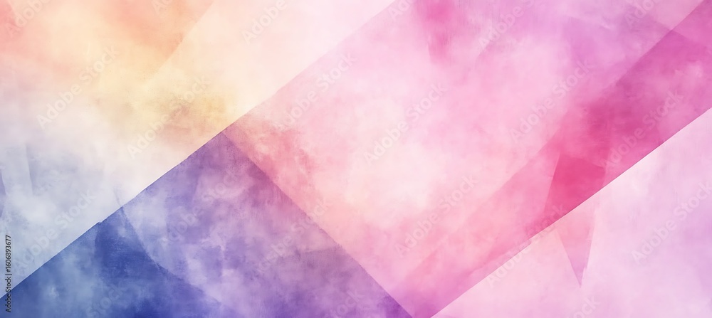 Poster abstract background with diagonal lines and soft watercolor textures in pastel pinks and blues empty