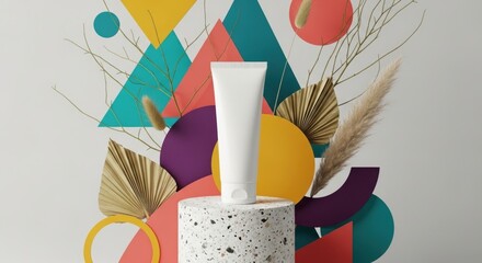 Abstract geometric cosmetic product presentation with natural elements