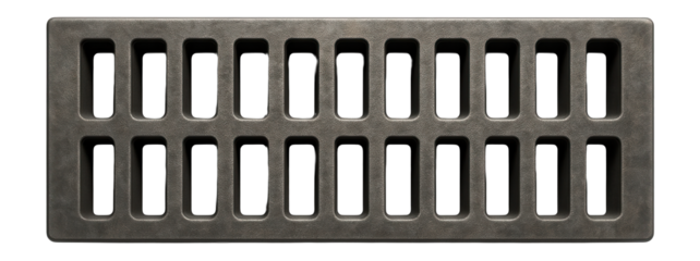 Metal drainage grate with rectangular apertures and oxidized surface