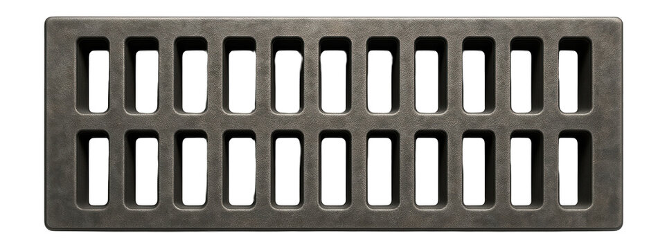 Metal drainage grate with rectangular apertures and oxidized surface