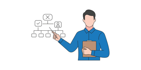 manager,leader,business flat vector illustration of a businessman or manager explaining strategy to others for business leadership