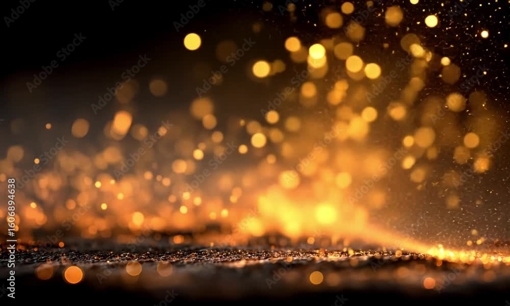 Poster a blurred view of golden bokeh lights scattered against a dark background creating a warm glow