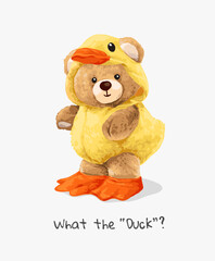 cute bear doll in yellow duck costume vector illustration