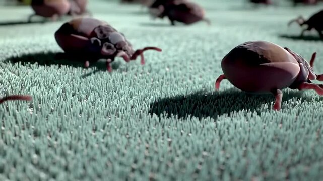 Ultra Close-Up Animation of Dust Mites Crawling on Fabric
