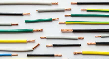 Various electrical wires with exposed copper on white