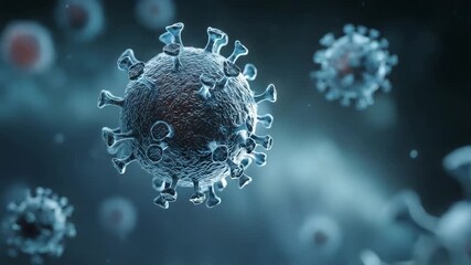 ai microscopic view of multiple virus particles floating and rotating in the air - Powered by Adobe